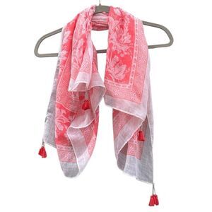 Accessory Street Beautiful Coral Floral Tassel Scarf / Wrap in Pink & White
